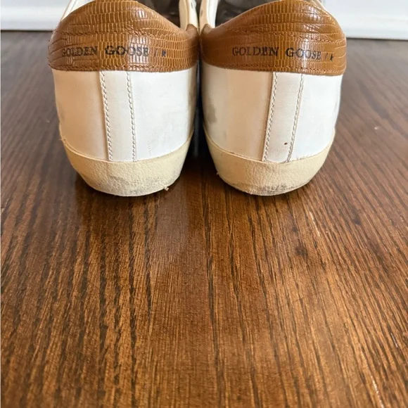 Golden Goose White and Brown Sneakers with Glitter Star - Picture 5 of 6